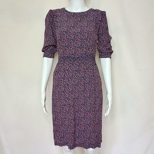 Vintage Long Sleeve Floral Dress - Black and Pink